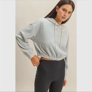 SMOKED BLUE Velvet Cropped Hoodie